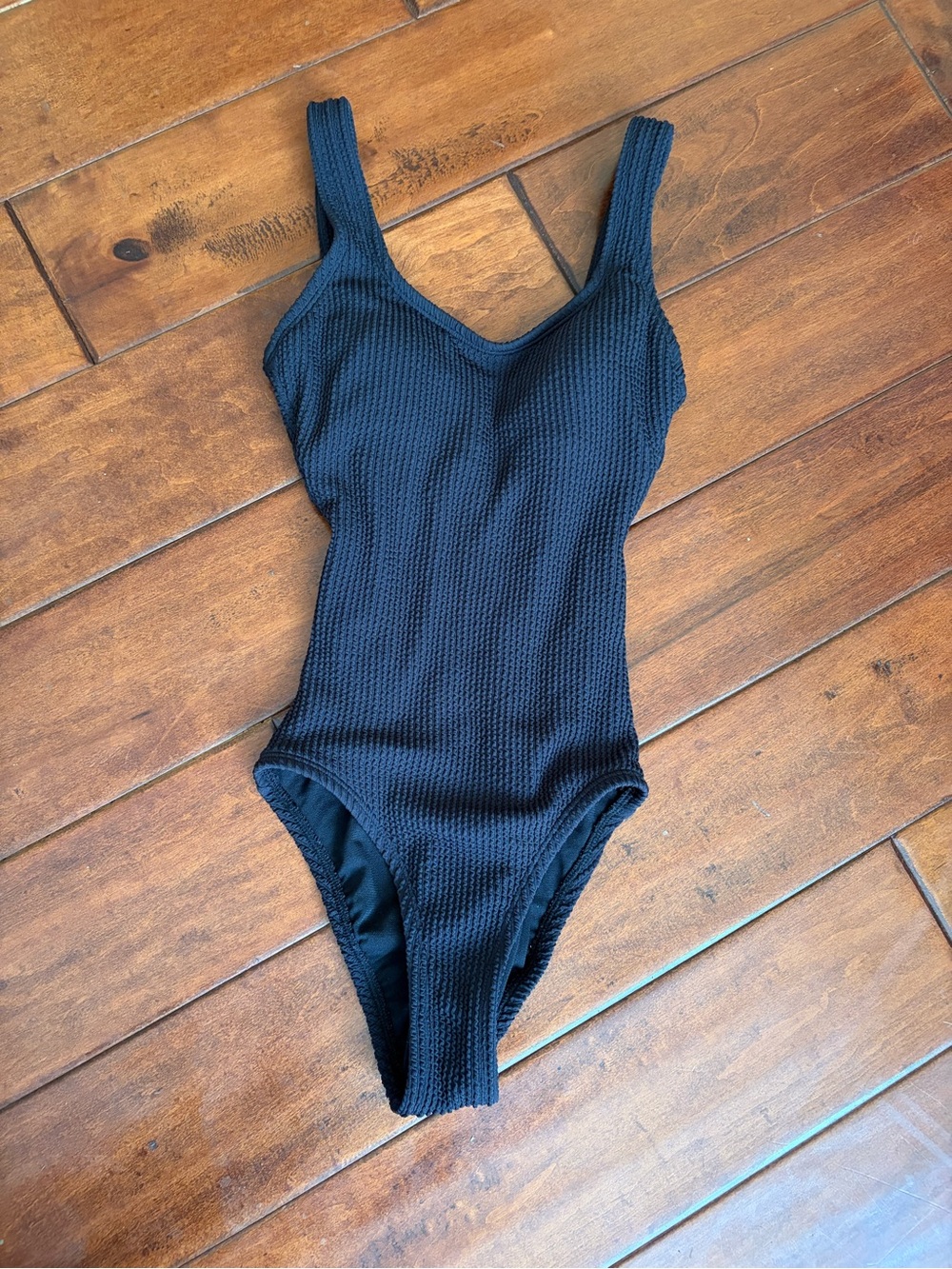 Black Textured One-Piece Swimsuit